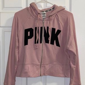 PINK crop top full-zip sweater